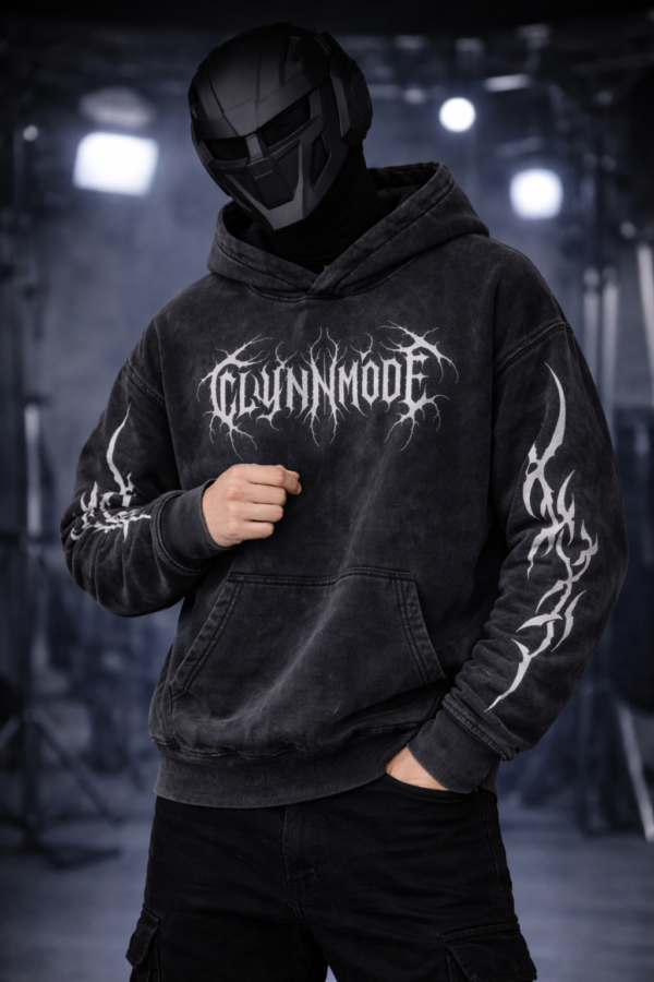 Clynn Mode Lightning Acid Wash Oversized Hoodie – Black