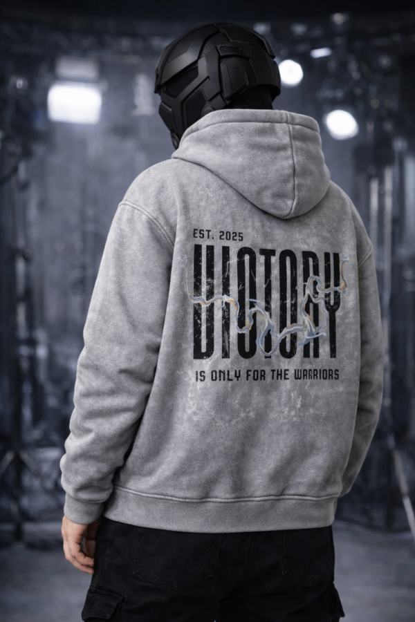 Clynn Mode “Victory” Oversized Acid Wash Hoodie – Grey